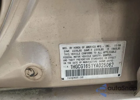 2000 Honda Accord 3.0 Ex from USA, damaged, VIN 1HGCG1651YA025062